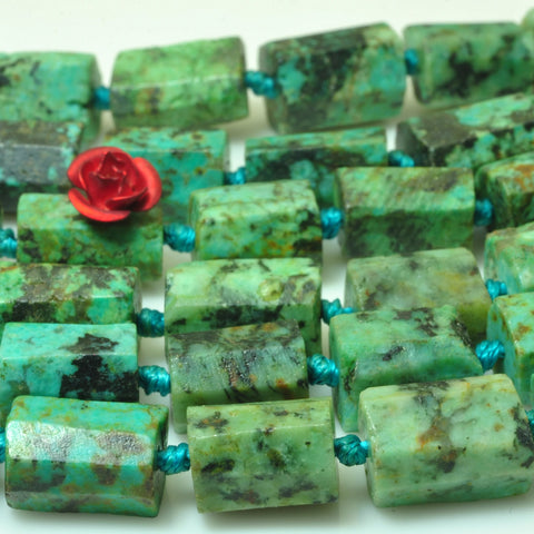 YesBeads Natural African turquoise faceted nugget tube loose beads green stone wholesale jewelry making 16"