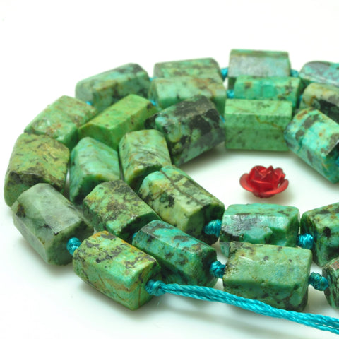 YesBeads Natural African turquoise faceted nugget tube loose beads green stone wholesale jewelry making 16"