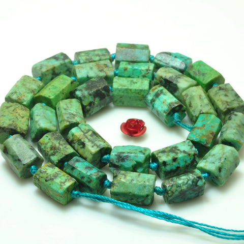 YesBeads Natural African turquoise faceted nugget tube loose beads green stone wholesale jewelry making 16"