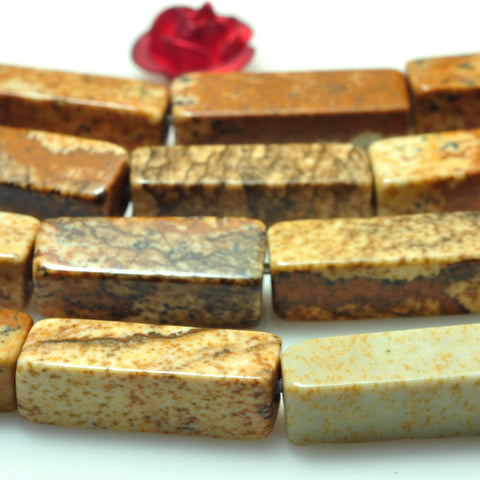 YesBeads Natural Picture Jasper smooth rectangle beads gemstone wholesale jewelry 15"