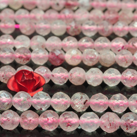 YesBeads natural strawberry quartz Lepidocrocite faceted round loose beads wholesale gemstone 4mm