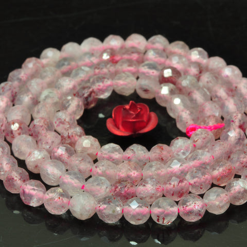 YesBeads natural strawberry quartz Lepidocrocite faceted round loose beads wholesale gemstone 4mm