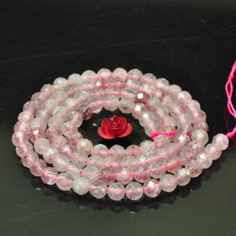 YesBeads natural strawberry quartz Lepidocrocite faceted round loose beads wholesale gemstone 4mm