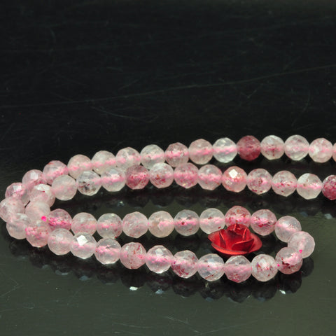 YesBeads natural strawberry quartz Lepidocrocite faceted round loose beads wholesale gemstone 4mm