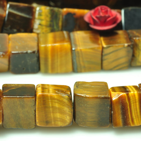 YesBeads Yellow Tiger Eye smooth square cube beads gemstone wholesale 15"
