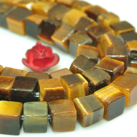 YesBeads Yellow Tiger Eye smooth square cube beads gemstone wholesale 15"