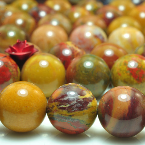 YesBeads Natural warring states red jasper smooth round beads wholesale gemstone jewelry making 15"