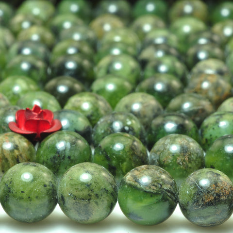 YesBeads Natural Dendritic Green Jade smooth round loose beads wholesale gemstone jewelry making 15"strand