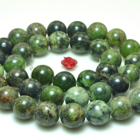 YesBeads Natural Dendritic Green Jade smooth round loose beads wholesale gemstone jewelry making 15"strand