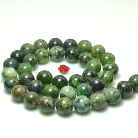 YesBeads Natural Dendritic Green Jade smooth round loose beads wholesale gemstone jewelry making 15"strand