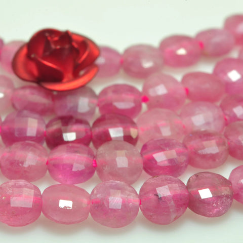 Natural pink tourmaline gemstone micro faceted coin loose beads wholesale jewelry making bracelet necklace diy