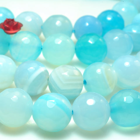 YesBeads Blue Banded Agate faceted round beads gemstone wholesale jewelry 15"