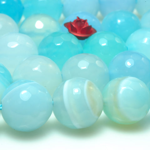 YesBeads Blue Banded Agate faceted round beads gemstone wholesale jewelry 15"