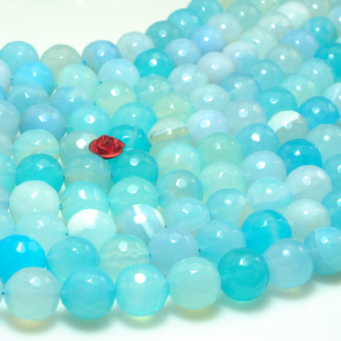 YesBeads Blue Banded Agate faceted round beads gemstone wholesale jewelry 15"
