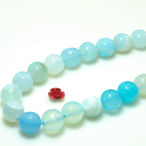 YesBeads Blue Banded Agate faceted round beads gemstone wholesale jewelry 15"