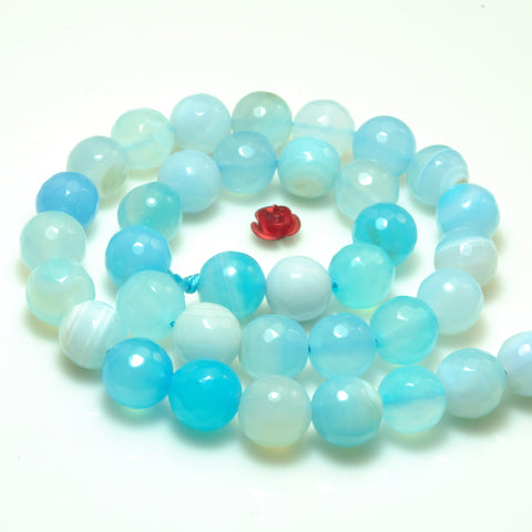 YesBeads Blue Banded Agate faceted round beads gemstone wholesale jewelry 15"