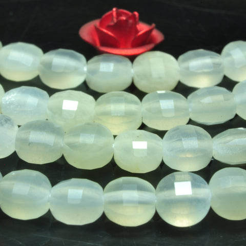 YesBeads natural white Moonstone gemstone micro faceted coin loose beads wholesale jewelry making 4mm 15"