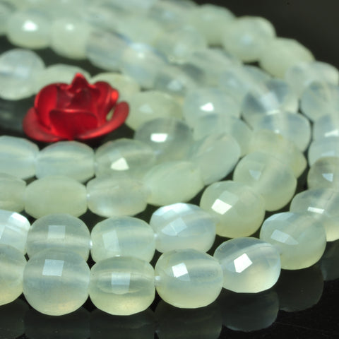 YesBeads natural white Moonstone gemstone micro faceted coin loose beads wholesale jewelry making 4mm 15"