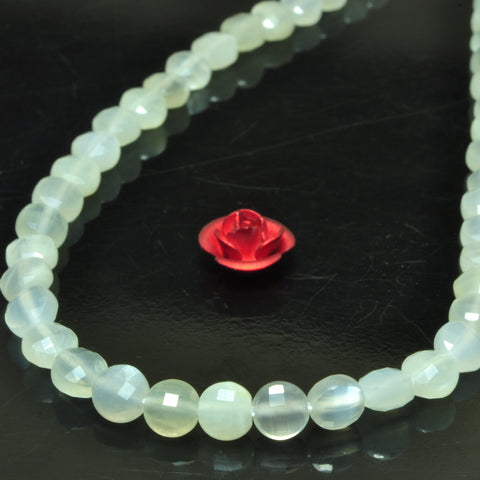 YesBeads natural white Moonstone gemstone micro faceted coin loose beads wholesale jewelry making 4mm 15"