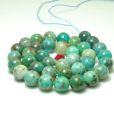 YesBeads Natural Chrysocolla gemstone smooth round loose beads wholesale jewelry making green stone 15"