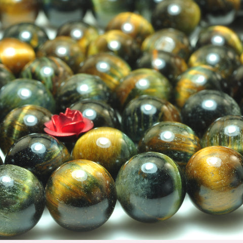 YesBeads natural blue gold Tiger Eye stone smooth round loose beads wholesale gemstone jewelry making 6mm-10mm 15"