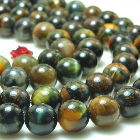 YesBeads natural blue gold Tiger Eye stone smooth round loose beads wholesale gemstone jewelry making 6mm-10mm 15"