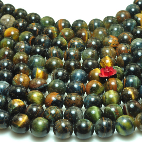 YesBeads natural blue gold Tiger Eye stone smooth round loose beads wholesale gemstone jewelry making 6mm-10mm 15"