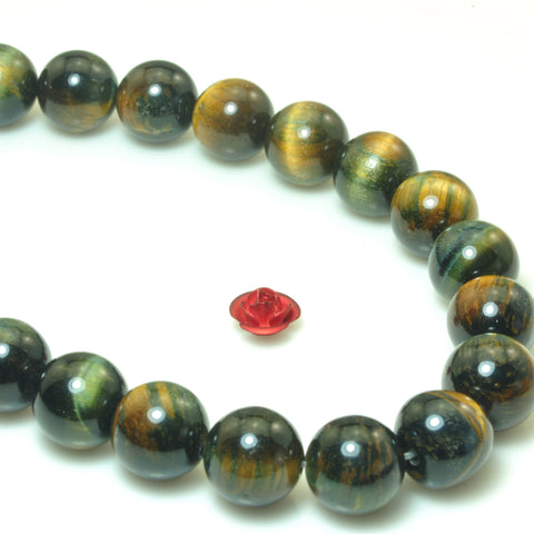 YesBeads natural blue gold Tiger Eye stone smooth round loose beads wholesale gemstone jewelry making 6mm-10mm 15"