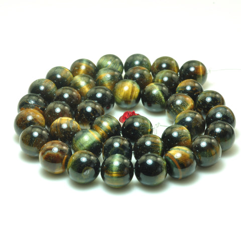 YesBeads natural blue gold Tiger Eye stone smooth round loose beads wholesale gemstone jewelry making 6mm-10mm 15"