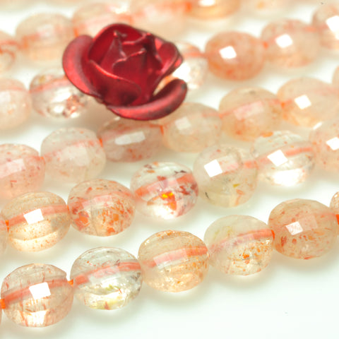YesBeads natural orange Sunstone micro faceted coin loose beads wholesale gemstone jewelry making 4mm 15"