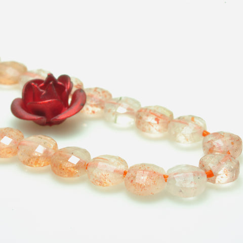 YesBeads natural orange Sunstone micro faceted coin loose beads wholesale gemstone jewelry making 4mm 15"