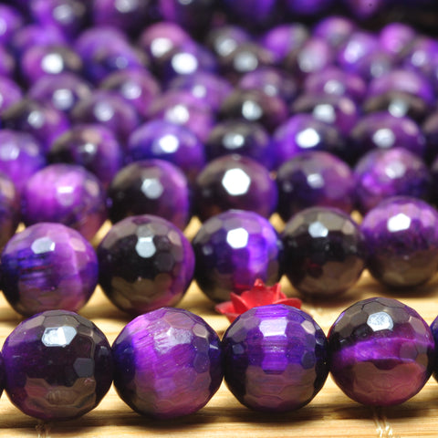 YesBeads Purple Tiger Eye faceted round loose beads wholesale gemstone 8mm 15"
