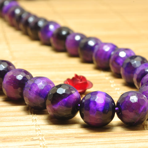 YesBeads Purple Tiger Eye faceted round loose beads wholesale gemstone 8mm 15"