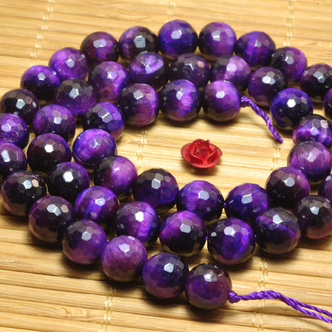 YesBeads Purple Tiger Eye faceted round loose beads wholesale gemstone 8mm 15"