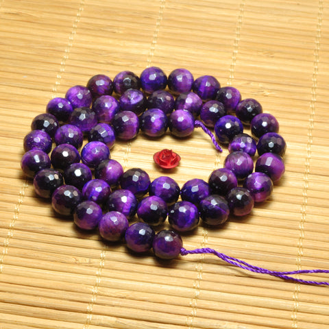 YesBeads Purple Tiger Eye faceted round loose beads wholesale gemstone 8mm 15"