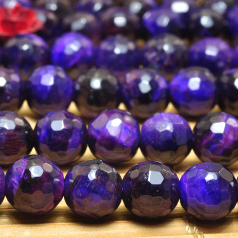 YesBeads natural purple Tiger Eye faceted round loose beads wholesale gemstone 6mm 15"