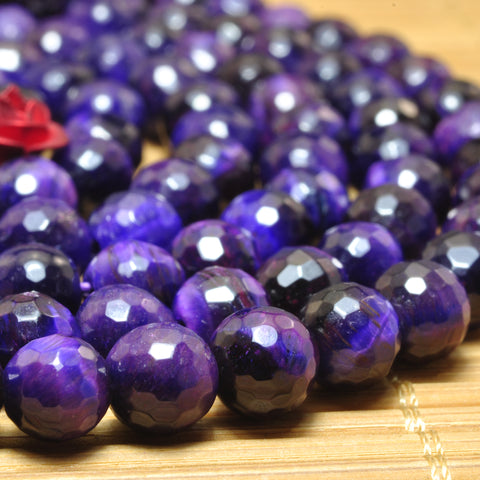YesBeads natural purple Tiger Eye faceted round loose beads wholesale gemstone 6mm 15"