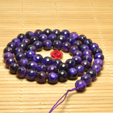 YesBeads natural purple Tiger Eye faceted round loose beads wholesale gemstone 6mm 15"