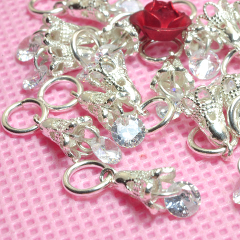 YesBeads 925 sterling silver flower charms with rhinestone bell charm for bracelet earrings jewelry