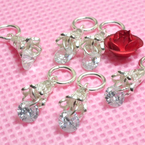YesBeads 925 sterling silver flower charms with rhinestone bell charm for bracelet earrings jewelry