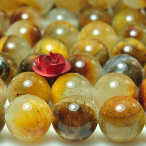 YesBeads Natural tiger eye crystal smooth round loose beads gemstone 6mm 8mm 15"