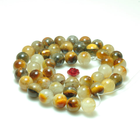 YesBeads Natural tiger eye crystal smooth round loose beads gemstone 6mm 8mm 15"