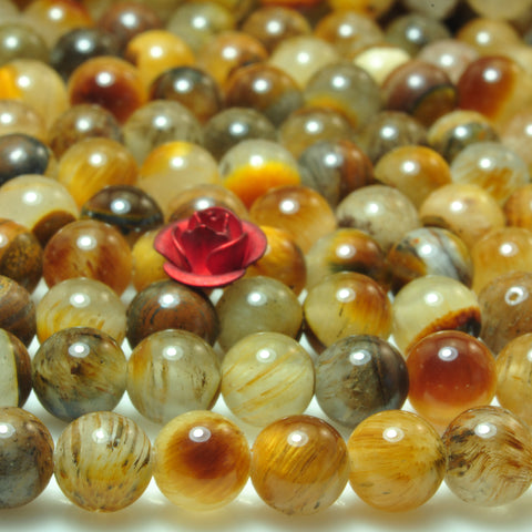 YesBeads Natural tiger eye crystal smooth round loose beads gemstone 6mm 8mm 15"