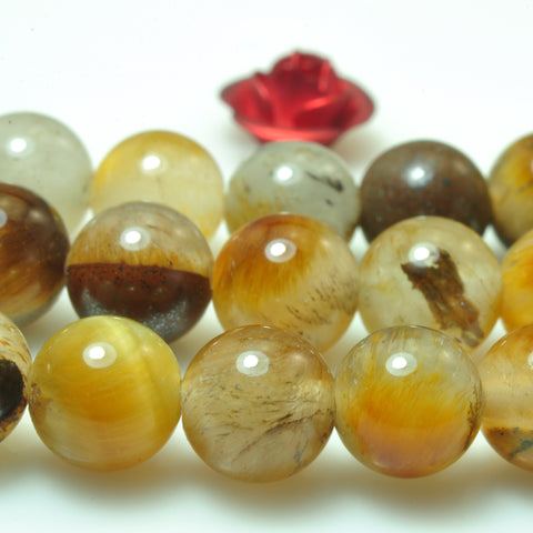 YesBeads Natural tiger eye crystal smooth round loose beads gemstone 6mm 8mm 15"
