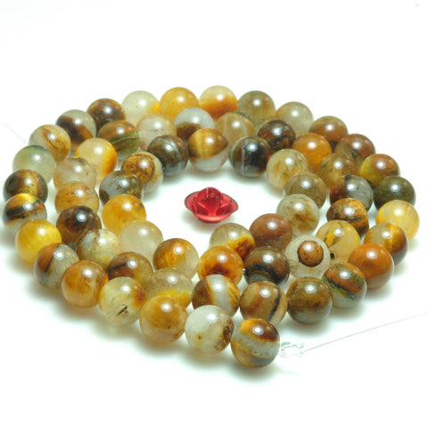 YesBeads Natural tiger eye crystal smooth round loose beads gemstone 6mm 8mm 15"