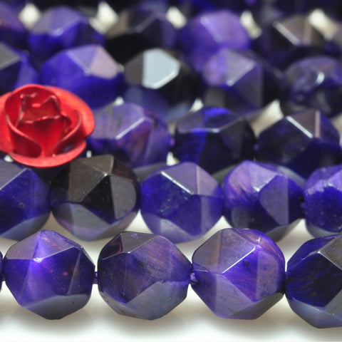 YesBeads Purple Tiger Eye faceted star cut nugget beads wholesale gemstone 15''