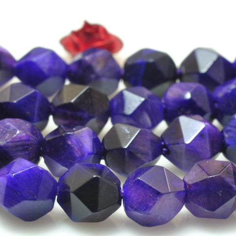 YesBeads Purple Tiger Eye faceted star cut nugget beads wholesale gemstone 15''