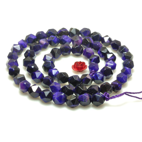YesBeads Purple Tiger Eye faceted star cut nugget beads wholesale gemstone 15''