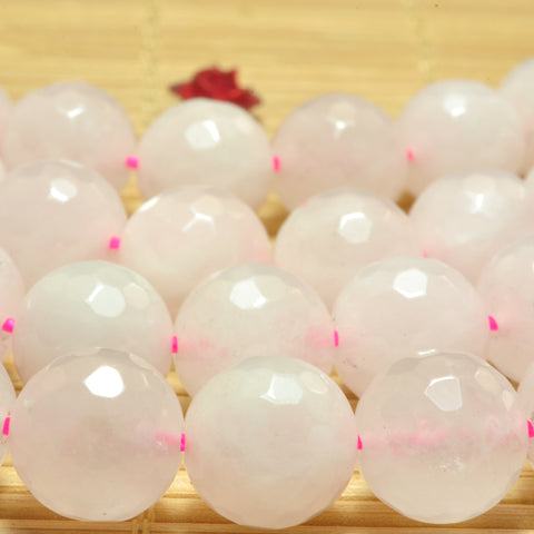 YesBeads Natural Rose Quartz faceted round beads pink gemstone wholesale 15"