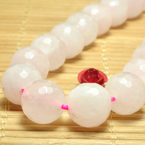 YesBeads Natural Rose Quartz faceted round beads pink gemstone wholesale 15"